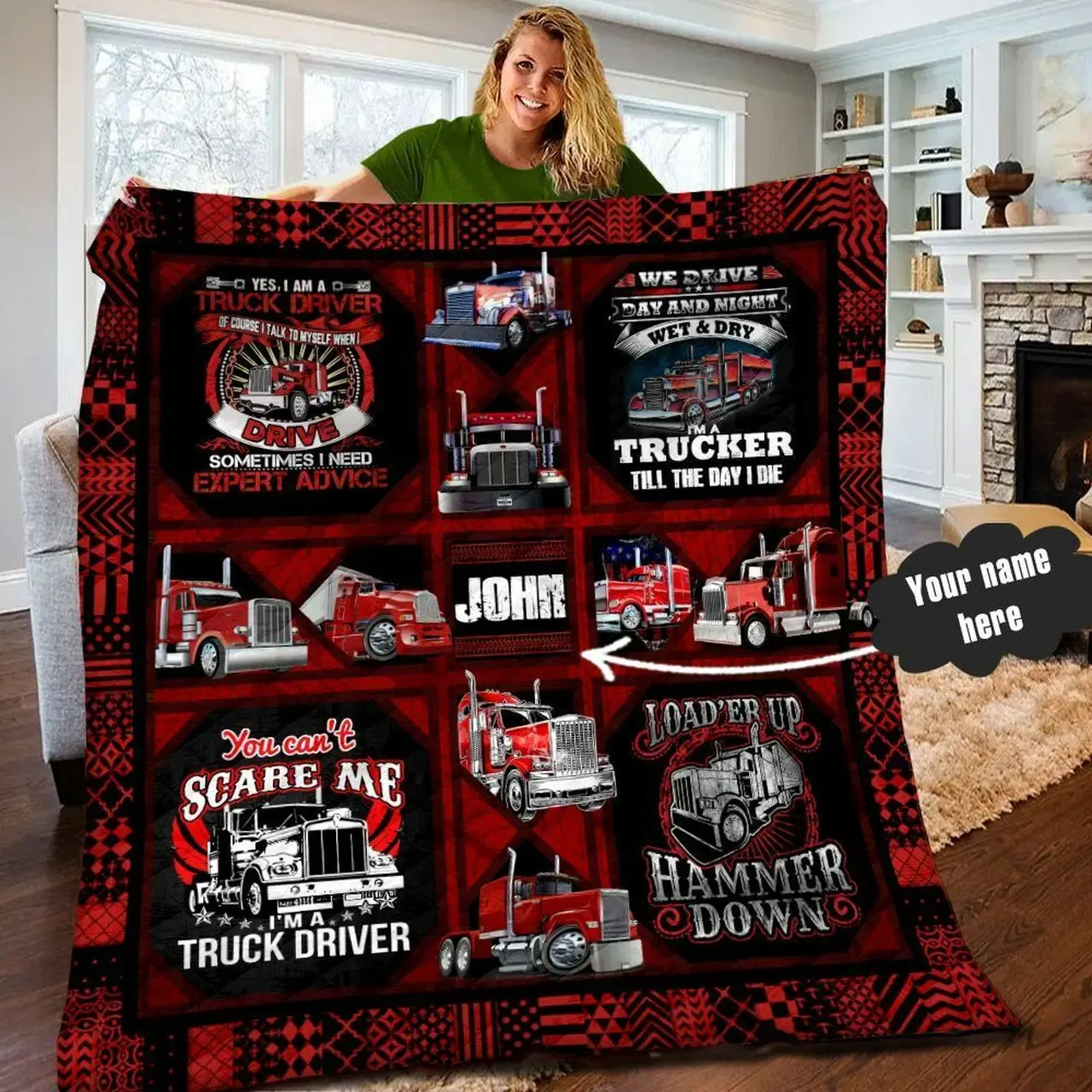 Trucker Wp Personalized Name Quilt am and Home Decor