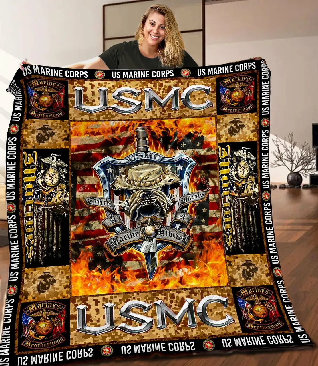 Us Marine Corps Quilt Blanket C9B010602Mi and Home Decor