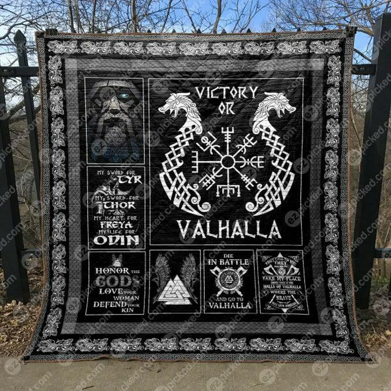 Victory Or Valhalla Quilt Blanket Tm99 Quilt and Home Decor