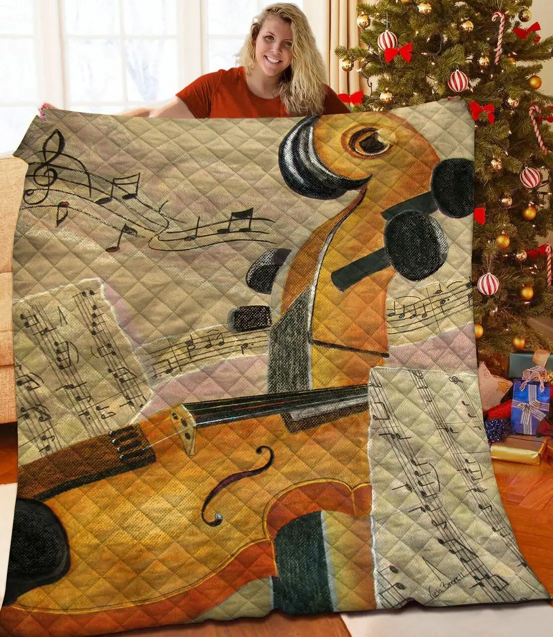 Violin JFJ14492 3D Customized Quilt 2707 and Home Decor