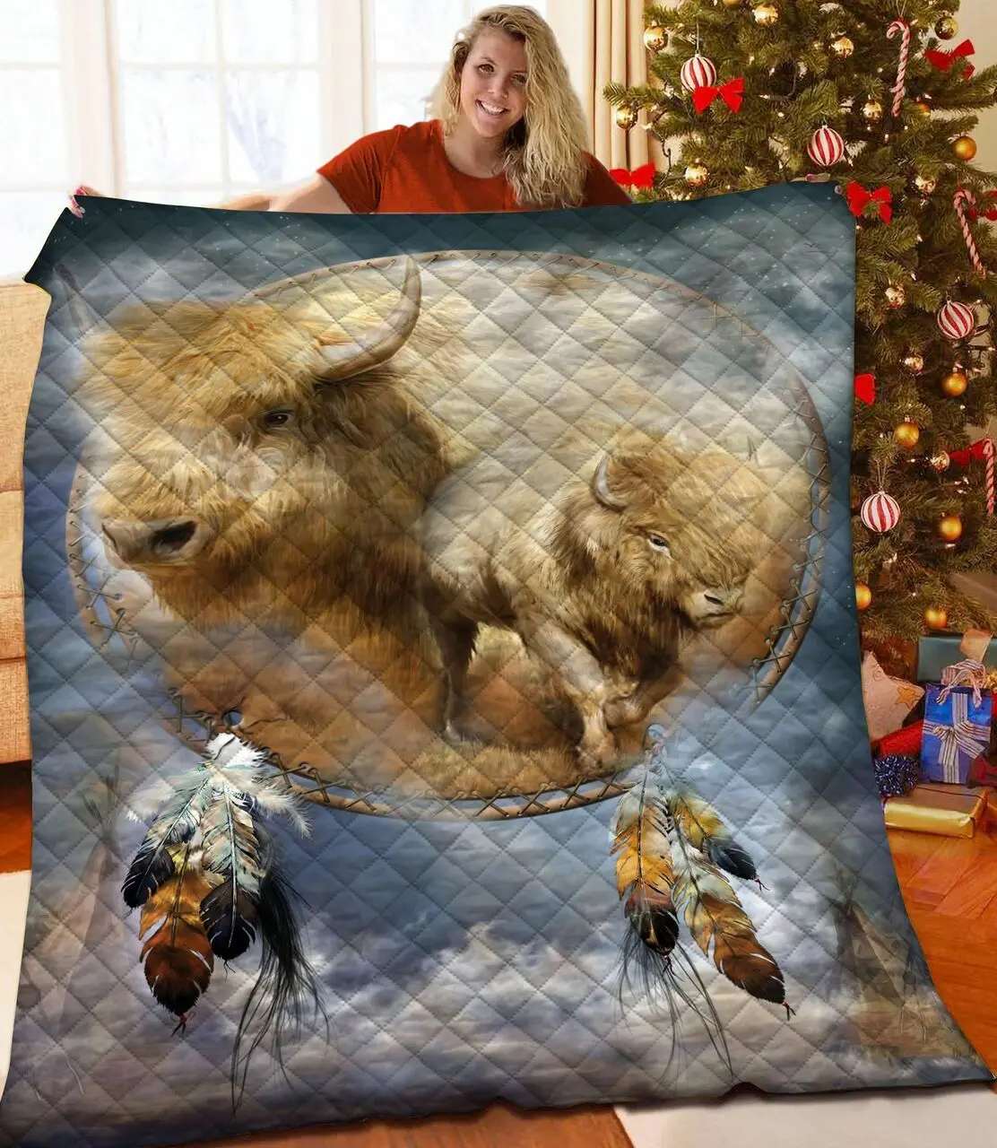 White Buffalo Dreamcatcher JFJ14863 3D Customized Quilt 2707 and Home Decor