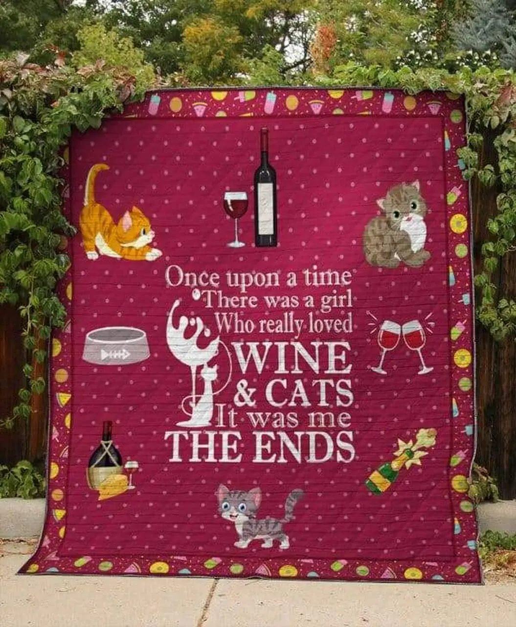 Wine And Cat Quilt and Home Decor
