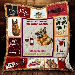 Wine And German Shepherd Quilt Btb and Home Decor