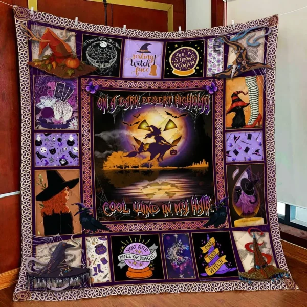 Witch On A Dark Desert Highway Quilt Blanket and Home Decor