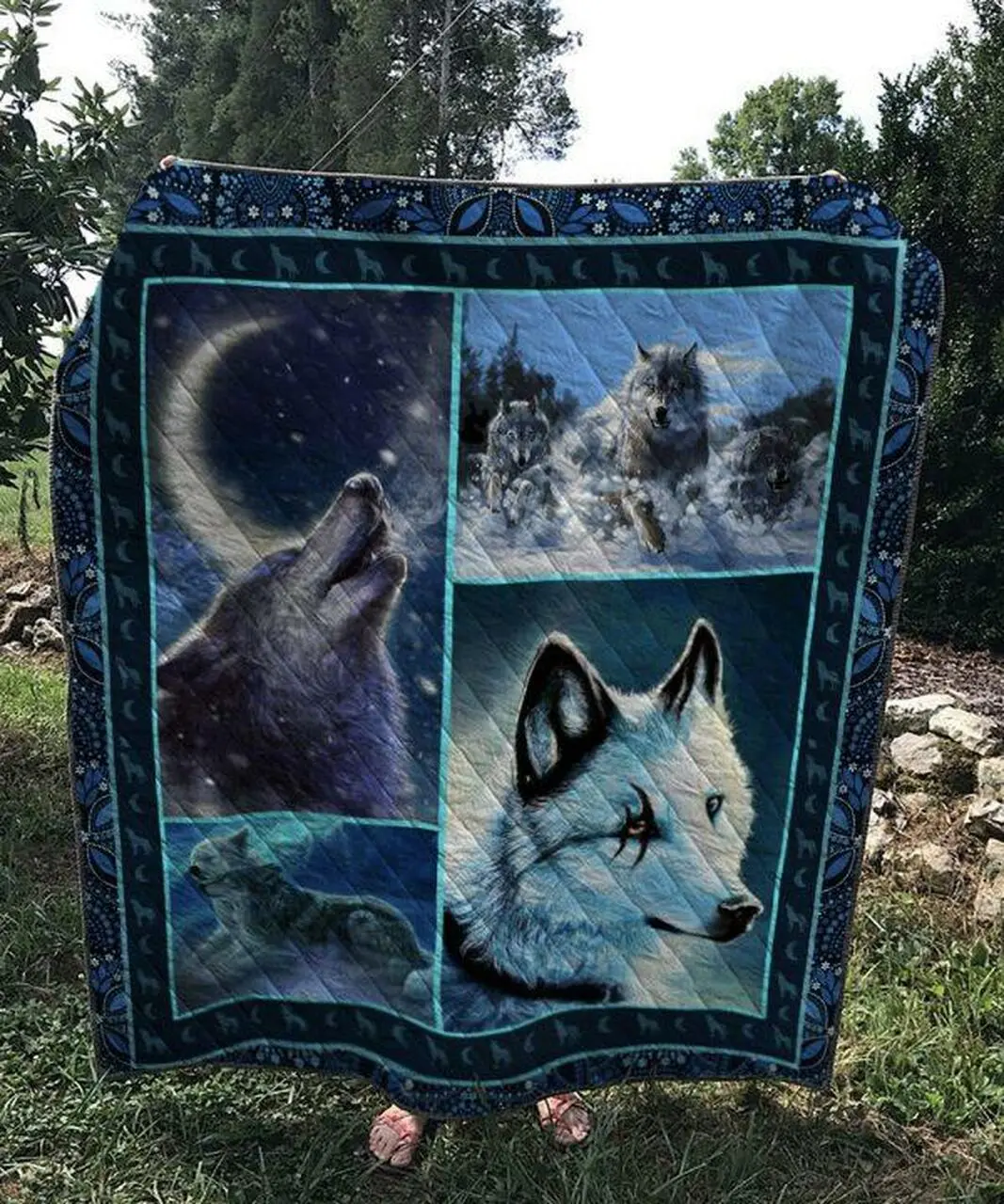 Wolf In The Night Quilt V2 and Home Decor