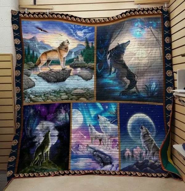 Wolf In The Night Quilt V3 and Home Decor