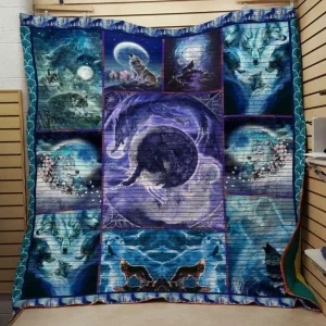 Wolf In The Night Quilt V6 and Home Decor