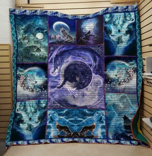 Wolf In The Night Quilt V6 and Home Decor