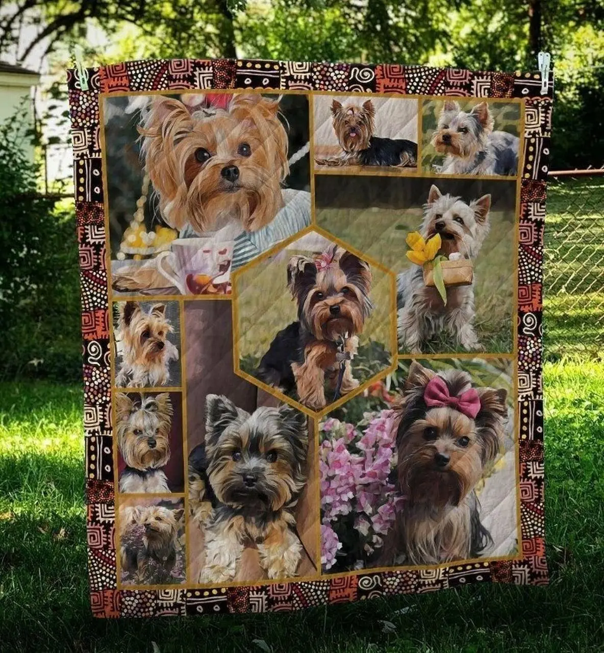 Yorkshire Terrier Playful Hur Quilt ri and Home Decor